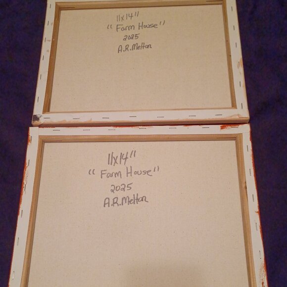 Handpainted Set of 2 'Farm House' Wall Decor Acrylic Painting 11x14" Signed - Picture 2 of 4